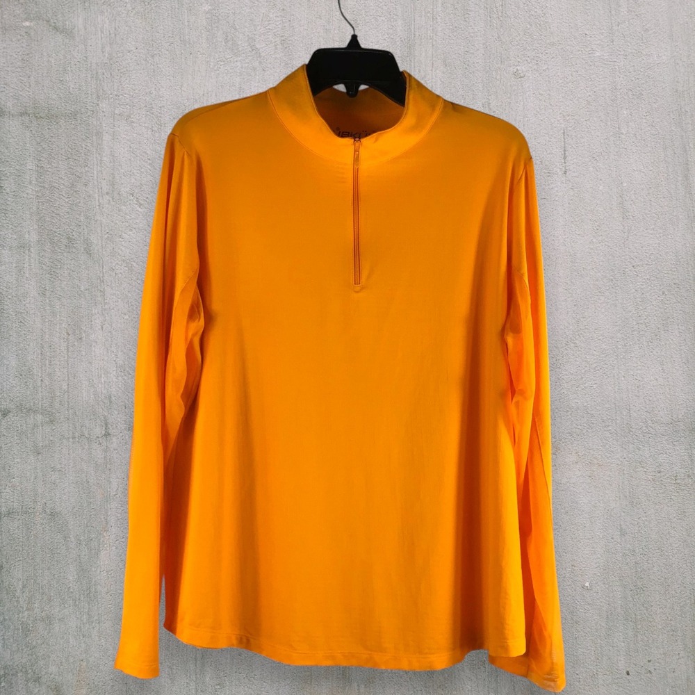 IBKUL Womens XL Orange Quarter Zip Sun Shirt Long Sleeve UPF 50+ Mesh Panels